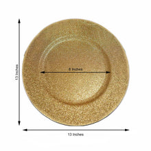 Acrylic gold charger plate with measurements of 13 inches and 8 inches