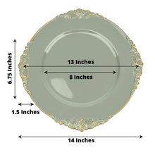 Acrylic Charger Plates in Dusty Sage Gold Color, Round Shape with Embossed Rim - Plate with Measurements of 13 inches and 8 inches