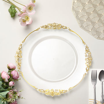 Elegant Clear Gold Embossed Baroque Round Charger Plates