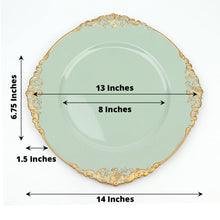 Acrylic Charger Plates - Sage Green Gold - Round Shape with Embossed Rim - 13 inches and 8 inches