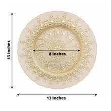 Gold Glass Charger Plate with Monaco Style Ornate Design, 13" Overall Diameter and 8" Inner Diameter