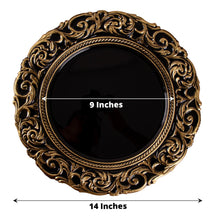 Acrylic Charger Plates - Black / Gold, Round Shape, Baroque Design Rim - 9 inches and 14 inches