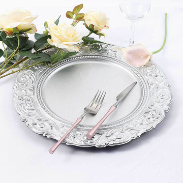 Elevate Your Event Decor with Silver Vintage Plastic Serving Plates