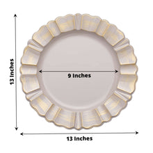 6 Pack Nude Taupe Acrylic Plastic Charger Plates With Gold Brushed Wavy Scalloped Rim 13inch Round