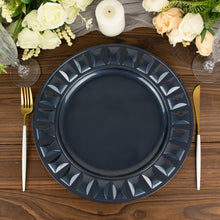 13 Inch Navy Blue Round Plastic Plates With Bejeweled Rim