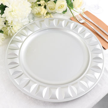 Add Elegance to Your Table with Silver Round Bejeweled Rim Plastic Dinner Serving Trays