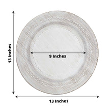Acrylic charger plates - a white round plate with lace embossed rim, measuring 13 inches and 9 inches