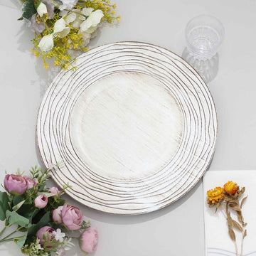 White Washed Rose Embossed Faux Wood Plastic Charger Trays - Add Elegance to Your Event Tables