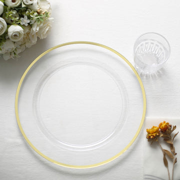 Elevate Your Table Setting with Gold Rim Clear Heavy Duty Plastic Serving Trays
