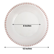 Acrylic charger plates - white round plate with beaded accent rim, measuring 8 inches and 12 inches
