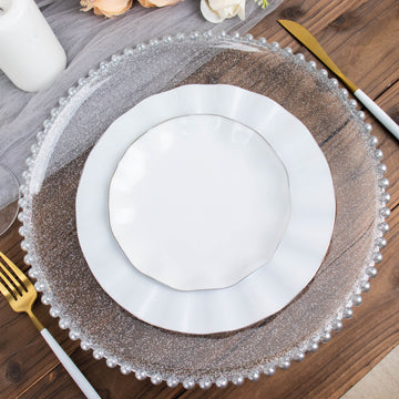 Elevate Your Table Decor with Clear/Silver Glitter Charger Plates