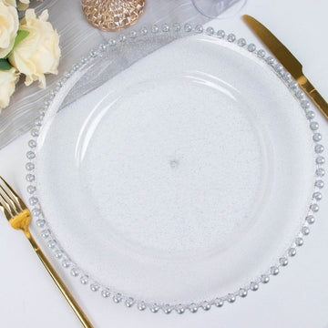 Clear/Silver Glitter Acrylic Plastic Charger Plates