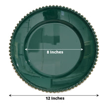 12 Inch Acrylic Charger Round Plates With Hunter Green And Gold Beaded Rim 6 Pack