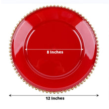 Acrylic charger plates - a red round plate with gold beaded accent rim, 8 inches in diameter