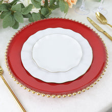 6 Pack of 12 Inch Acrylic Plastic Beaded Rim Charger Plates in Red & Gold