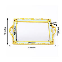 Metallic Gold & Mint Green Mirrored 15 Inch x 10 Inch Decorative Vanity Resin Serving Tray Rectangle Shape