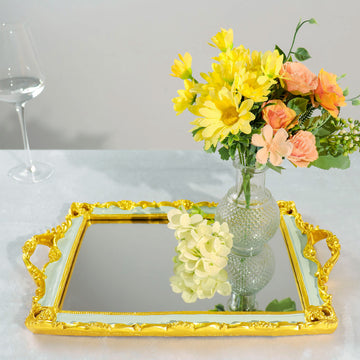 Add Elegance to Your Décor with the Metallic Gold/Mint Green Resin Decorative Vanity Serving Tray