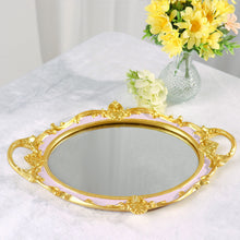 Mirrored Oval Vanity Serving Tray in Metallic Gold Pink 