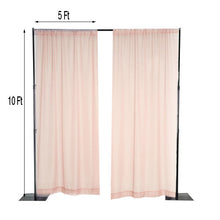 A set of blush sheer organza drape curtains with measurements of 5 ft and 10 ft