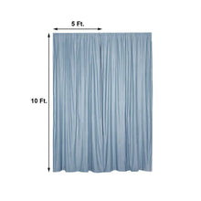 A dusty blue Scuba Polyester curtain with measurements on a white background, perfect for room divider, solid backdrop curtain & dividers