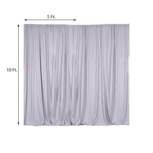 A silver scuba polyester curtain with measurements of 5 ft by 10 ft, perfect for use as a room divider, solid backdrop curtain, or divider