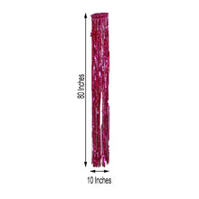 A metallic foil fuchsia / hot pink chandelier with measurements of 80 inches and 10 inches