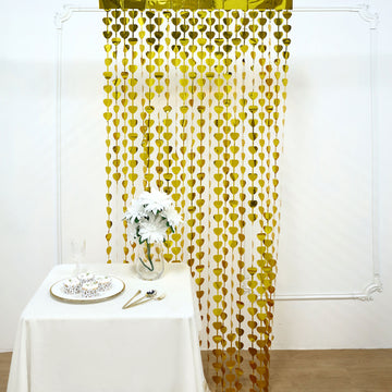 Add a Touch of Glamour with the Gold Heart Chain Foil Fringe Curtain