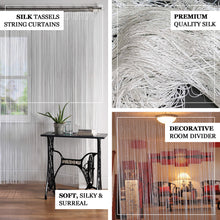 Room Divider Curtain Panels 3 Feet x 8 Feet White & Silver Silk Tassel String
