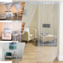 White & Silver Silk Room Divider 3 Feet x 8 Feet Curtain Panels with Tassel String
