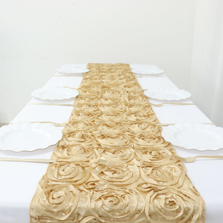 14 Inch x 108 Inch Stripes Champagne Satin Table Runner
