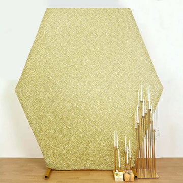 Champagne Metallic Shimmer Tinsel Spandex Hexagon Backdrop, 2-Sided Wedding Arch Cover 8ftx7ft
