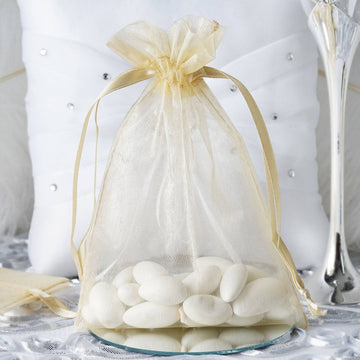 Elegant Champagne Organza Drawstring Bags for Wedding Party Favors