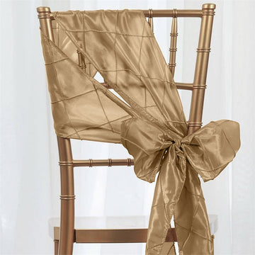 Elegant Champagne Pintuck Chair Sashes for Stylish Event Decor
