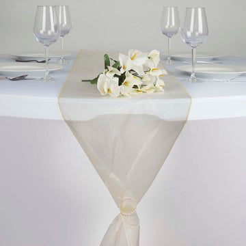 10 Pack Champagne Sheer Organza Table Runners - 14"x108"
