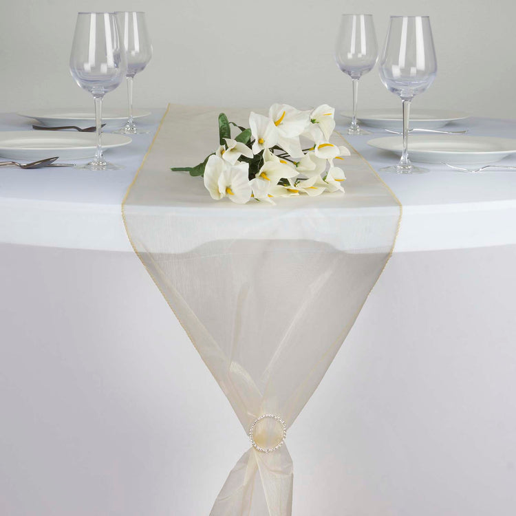 14 Inch x 108 Inch Organza Champagne Table Top Runner#whtbkgd