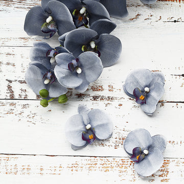20 Flower Heads Charcoal Gray Artificial Silk Orchids DIY Crafts 4"