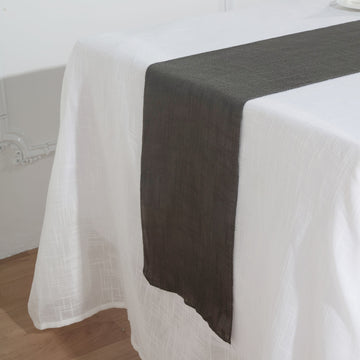 Charcoal Gray Linen Table Runner, Slubby Textured Wrinkle Resistant Table Runner 12"x108"