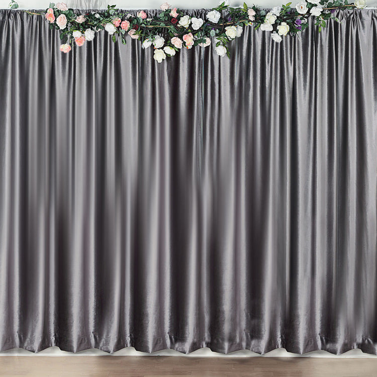 8 Feet Charcoal Gray Premium Velvet Backdrop Drape Curtain, Privacy Photo Booth Event Divider Panel
