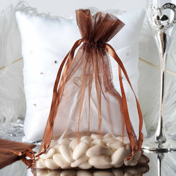 Chocolate Organza Drawstring Wedding Party Favor Bags - Add Elegance to Your Special Occasion