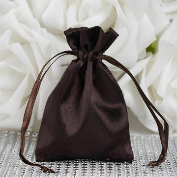 12 Pack Chocolate Satin Drawstring Wedding Party Favor Gift Bags 3"