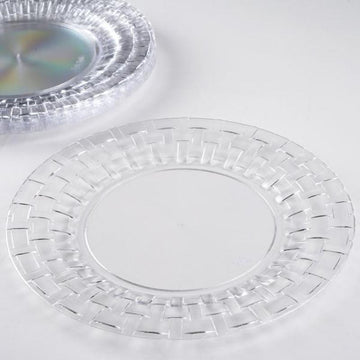 Clear Basketweave Rim Plastic Dinner Plates - Elegant and Versatile
