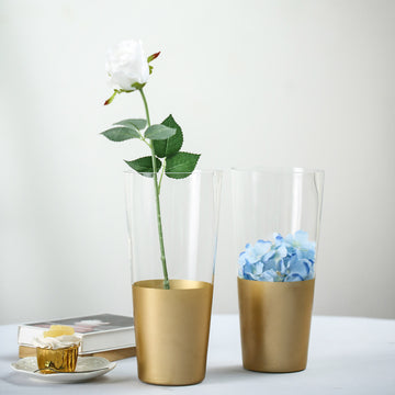 2 Pack Clear / Gold Cylinder Bud Vases, Glass Vase Flower Centerpieces 12"