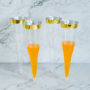 Clear / Gold Hollow Stem Plastic Champagne Flute Glasses - Versatile and Cost-Effective