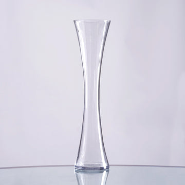 12 Pack Clear Heavy Duty Concave Glass Vase, Hourglass Shaped Flower Vases 15"