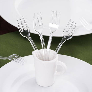 36 Pack Clear Mini Heavy Duty Plastic Dessert Forks, Disposable Utensils 4"