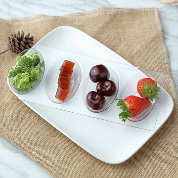 12 Pack Clear Plastic Oval 4-Section Appetizer Trays, Disposable Rectangular Snack Plates 10"