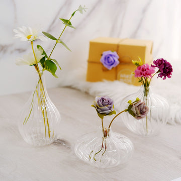 Elegant Clear Ribbed Design Glass Flower Bud Vases