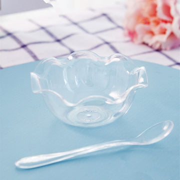 12 Pack Clear Round Blossom Plastic Dessert Ice Cream Bowls, Disposable Candy Bowls 3oz