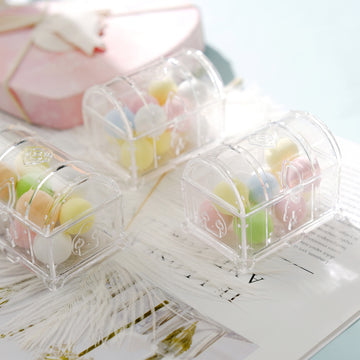 12 Pack Clear Vintage Gift Box Candy Containers, Treasure Chest Party Favor Jewelry Boxes 3"