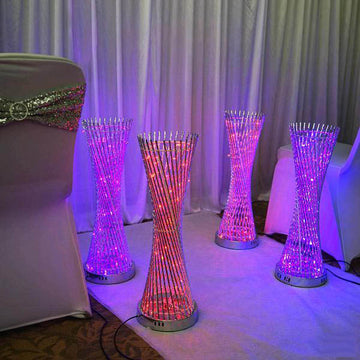Color Changing LED Spiral Metal Tower Columns LED Lamp, Night Light Wedding Centerpiece 2ft